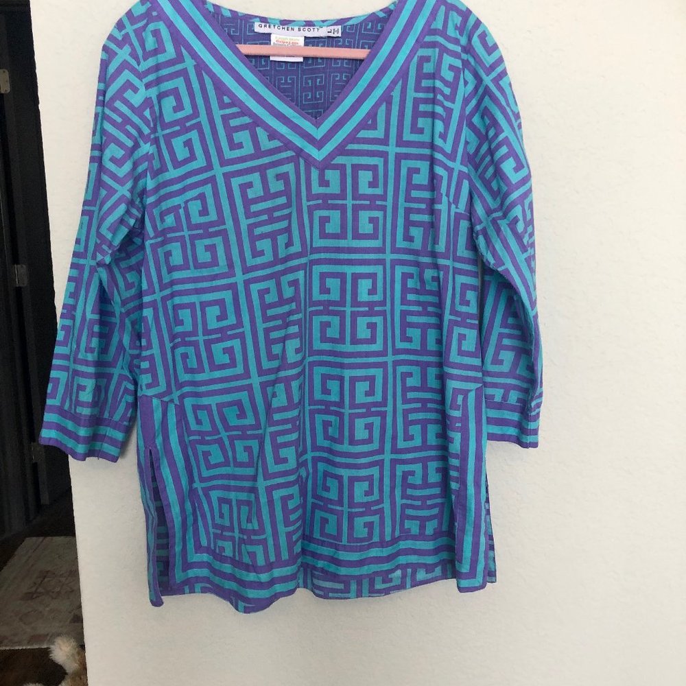 Gretchen Scott ,Size L  Green and White Tunic